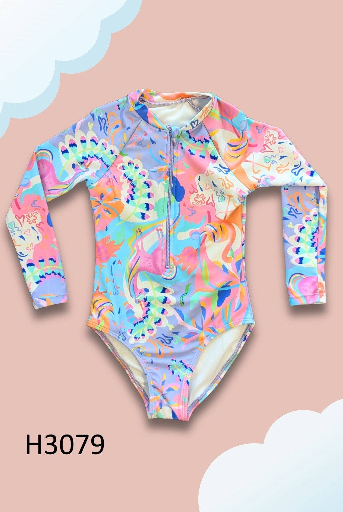 Girls Tropical Long Sleeve Swim Suit