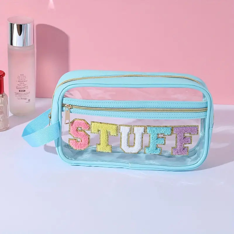 Letter Patch Cosmetic Bag - Aqua