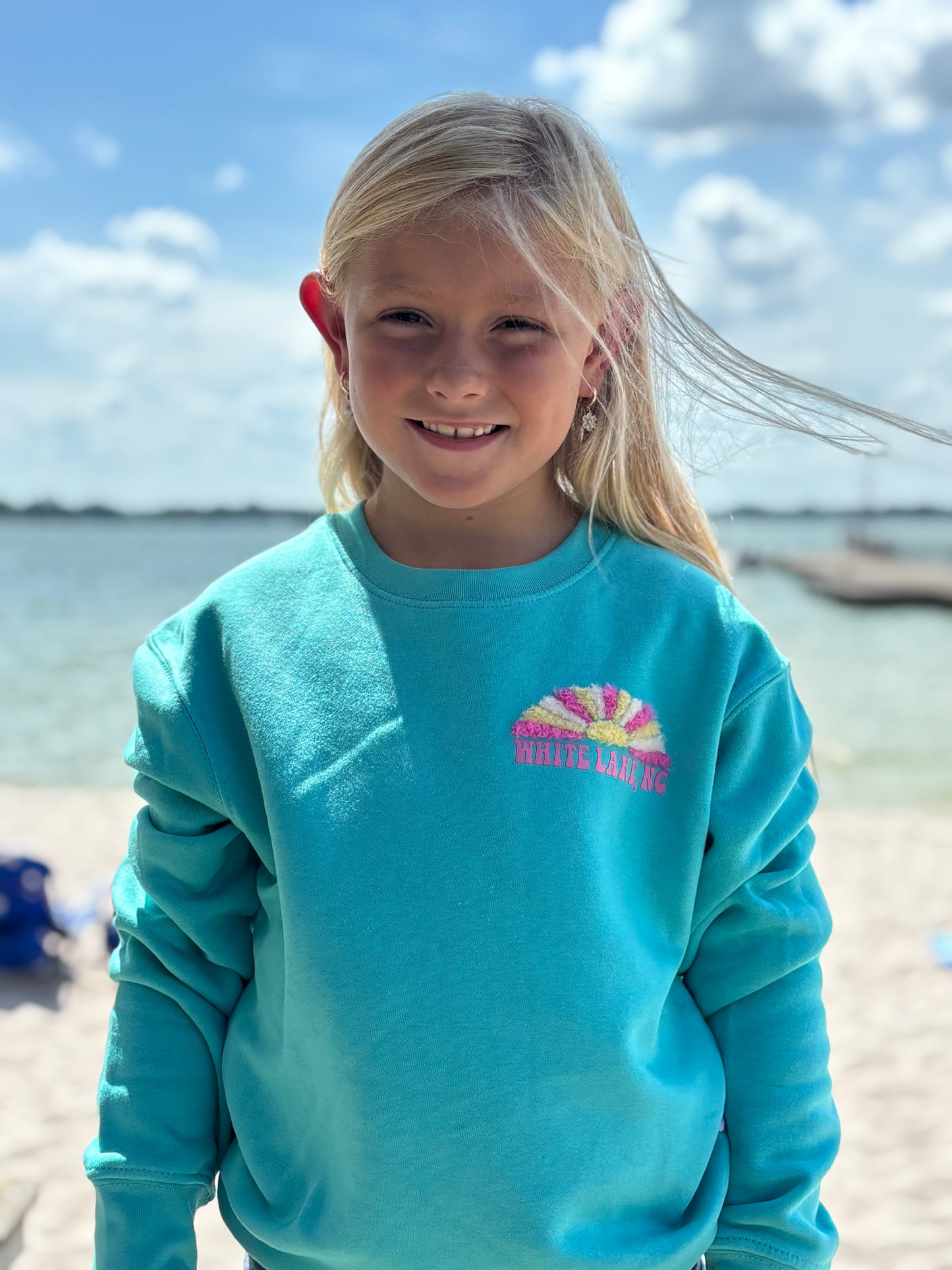 White Lake Crewneck Youth Chasing Sunsets Island Blue