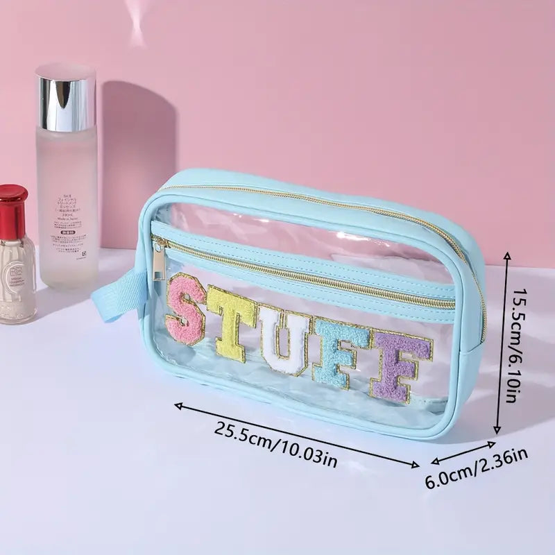 Letter Patch Cosmetic Bag - Light Blue