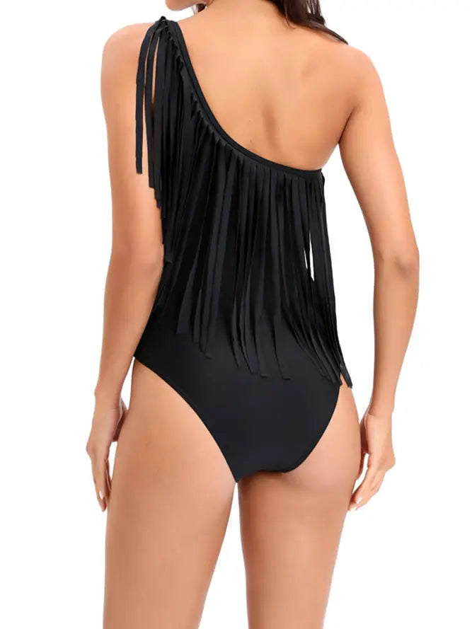 One Shoulder Fringe One Piece Swimsuit