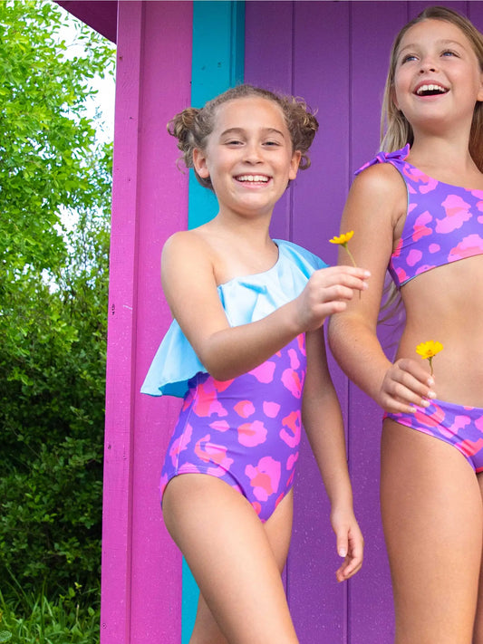 Kids One Shoulder Ruffle One Piece Swimsuit