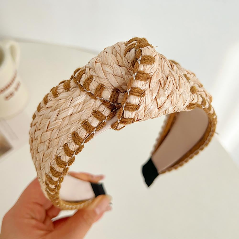 Straw Knotted Headband w/Embroidered Edges