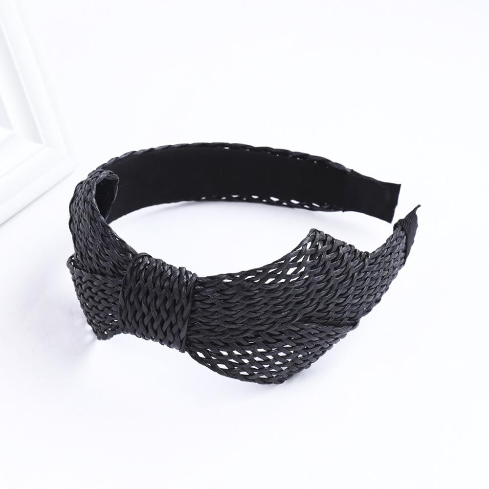Lattice Straw Headband w/ Bow - Black