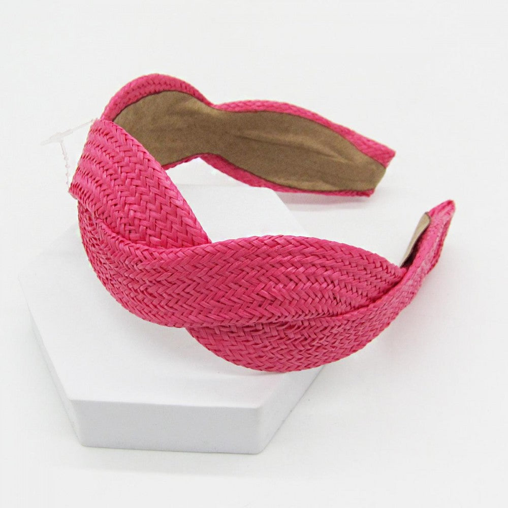 Woven Cross Headband - Hot Pink