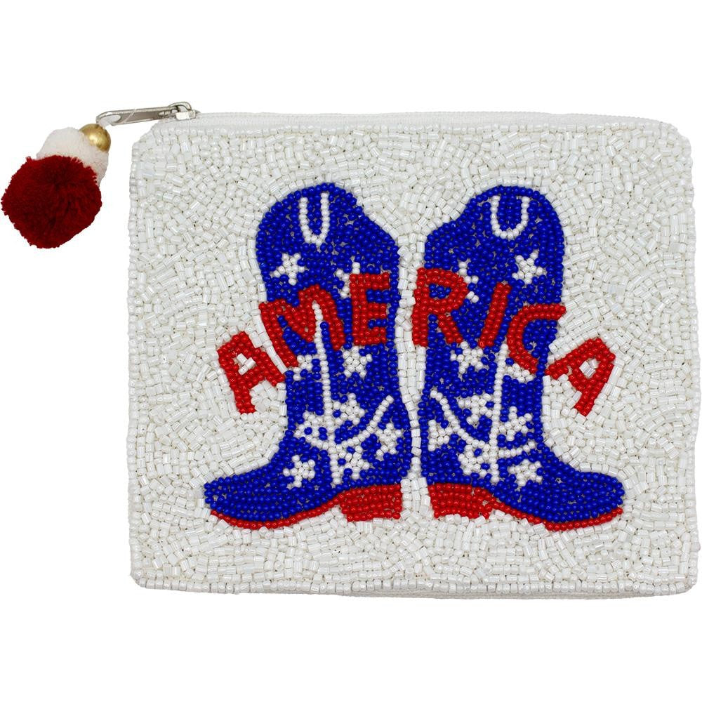"America" Boots Seed Beaded Coin Purse