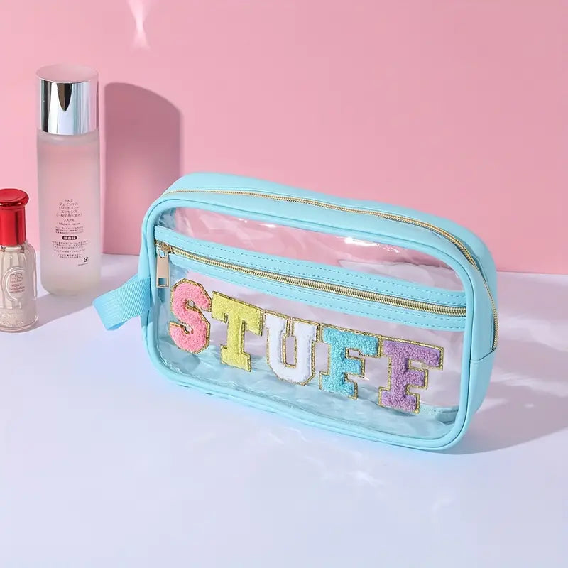 Letter Patch Cosmetic Bag - Aqua