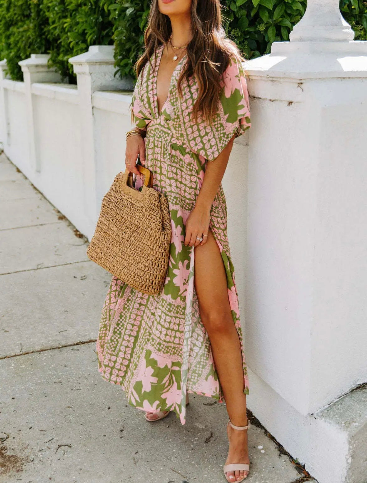 High Waist V-Neck Dress
