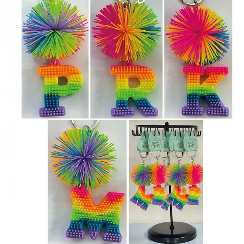 Pom Pom Ball Initial Keychain