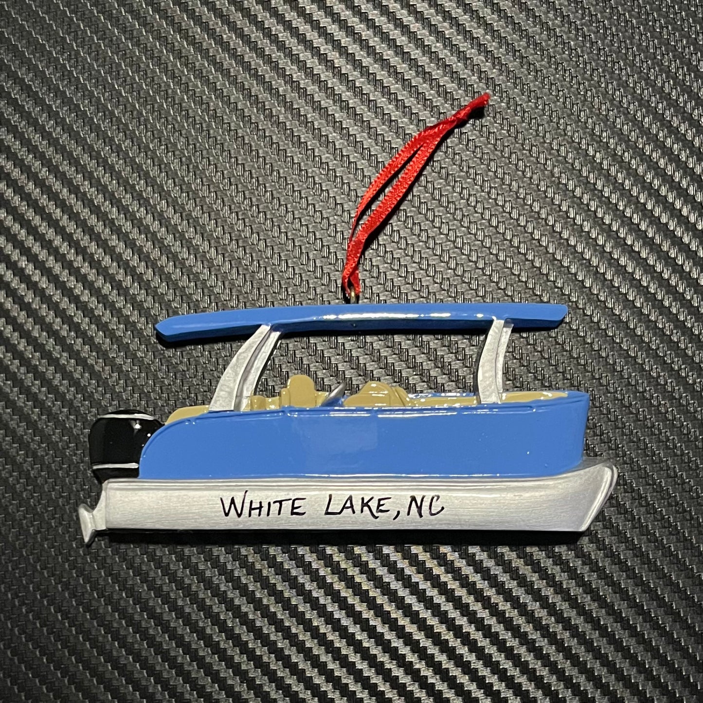 White Lake Ornament - Pontoon Boat Blue