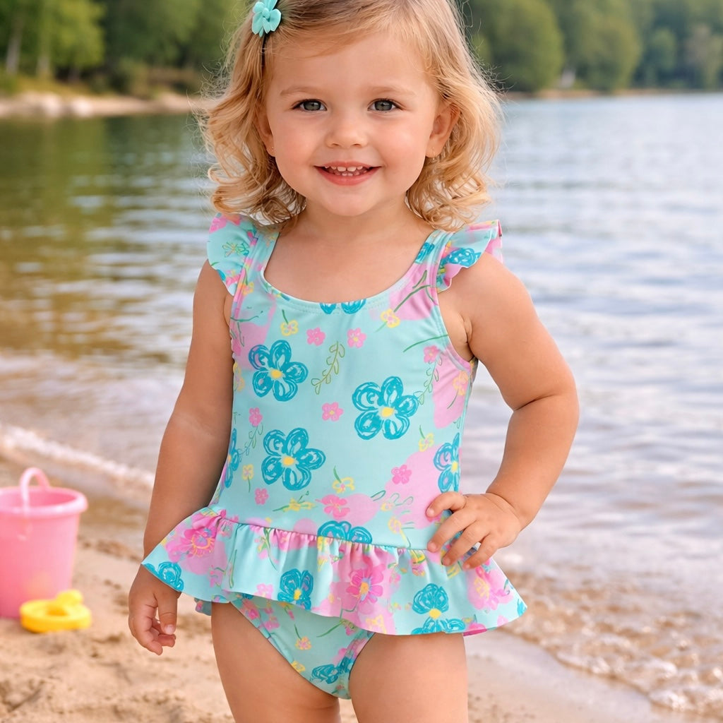 Girls Infant Swimsuit - Blue Floral