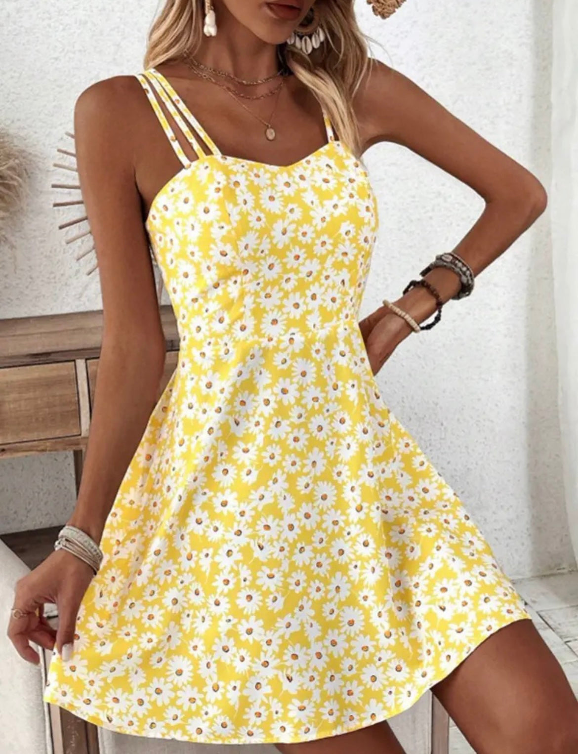 Yellow Floral Print Halter