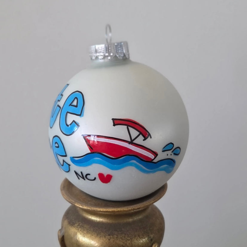 White Lake Ornament - Hand Painted Glass Ball