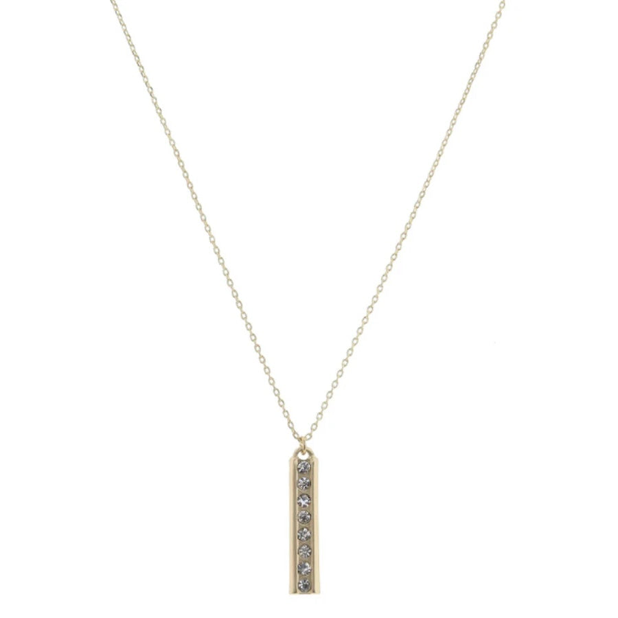 JM Gold Bar with Center Crystal Inlay Necklace