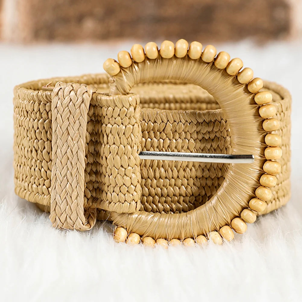 Camel Boho Woven Straw Belt