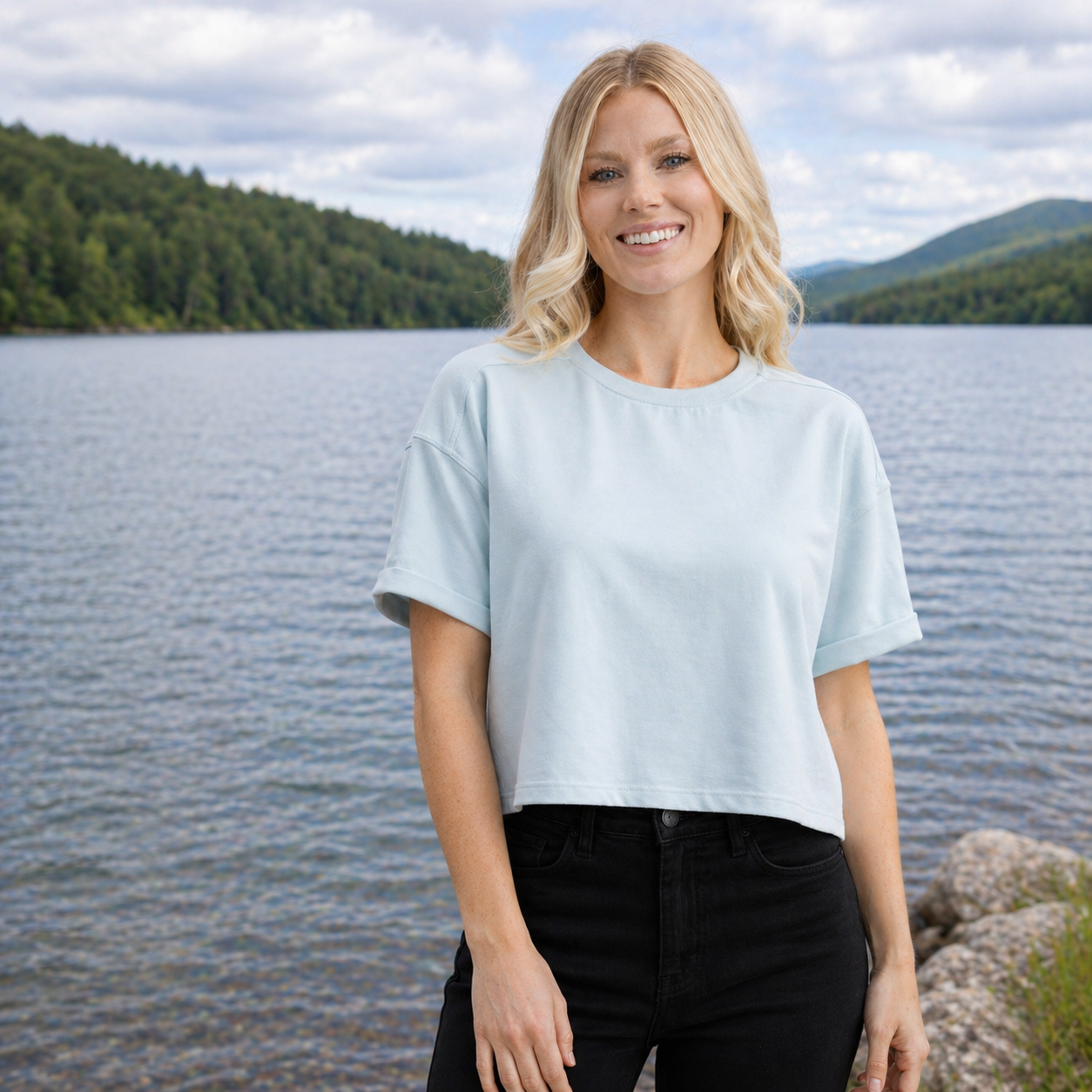 Simply Southern Cropped Knit Tee - Robin Egg
