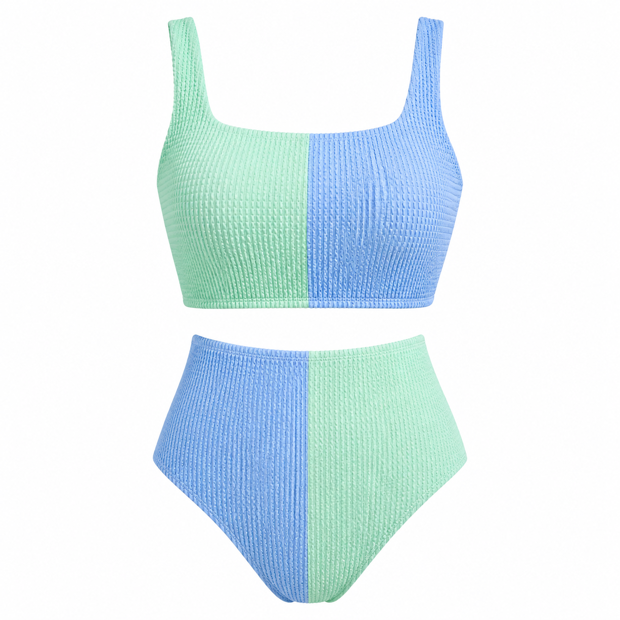 Sky Blue Corded Color Block Two Piece
