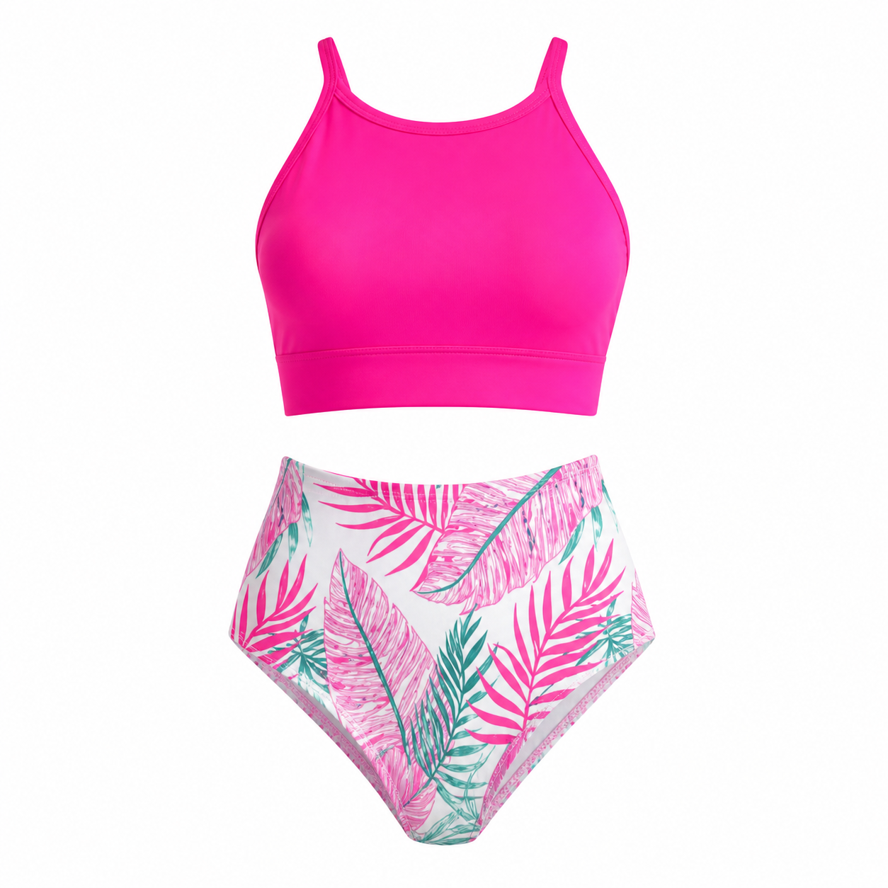 Rose Tropical Leaf Two Piece Swimsuit