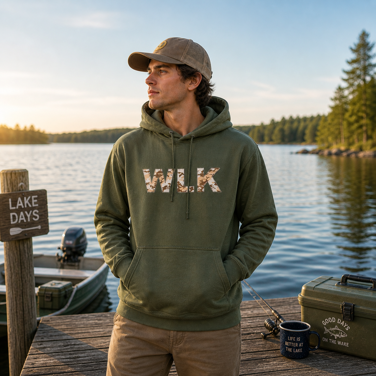 White Lake Hoodie - WLK Camo Green