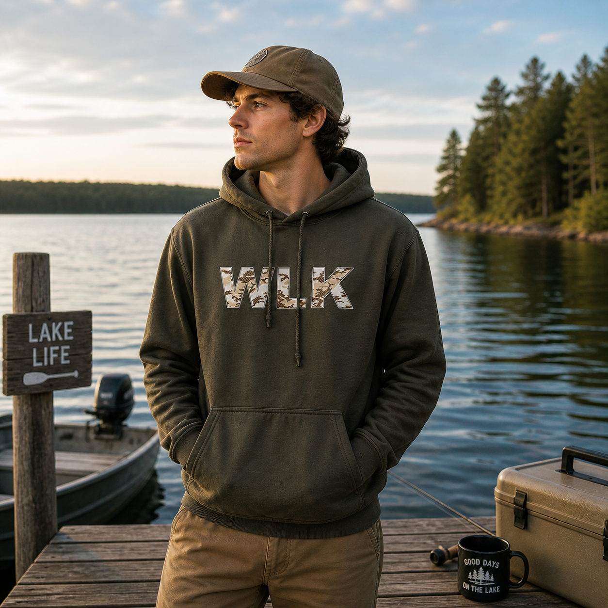 White Lake Hoodie - WLK Camo Olive
