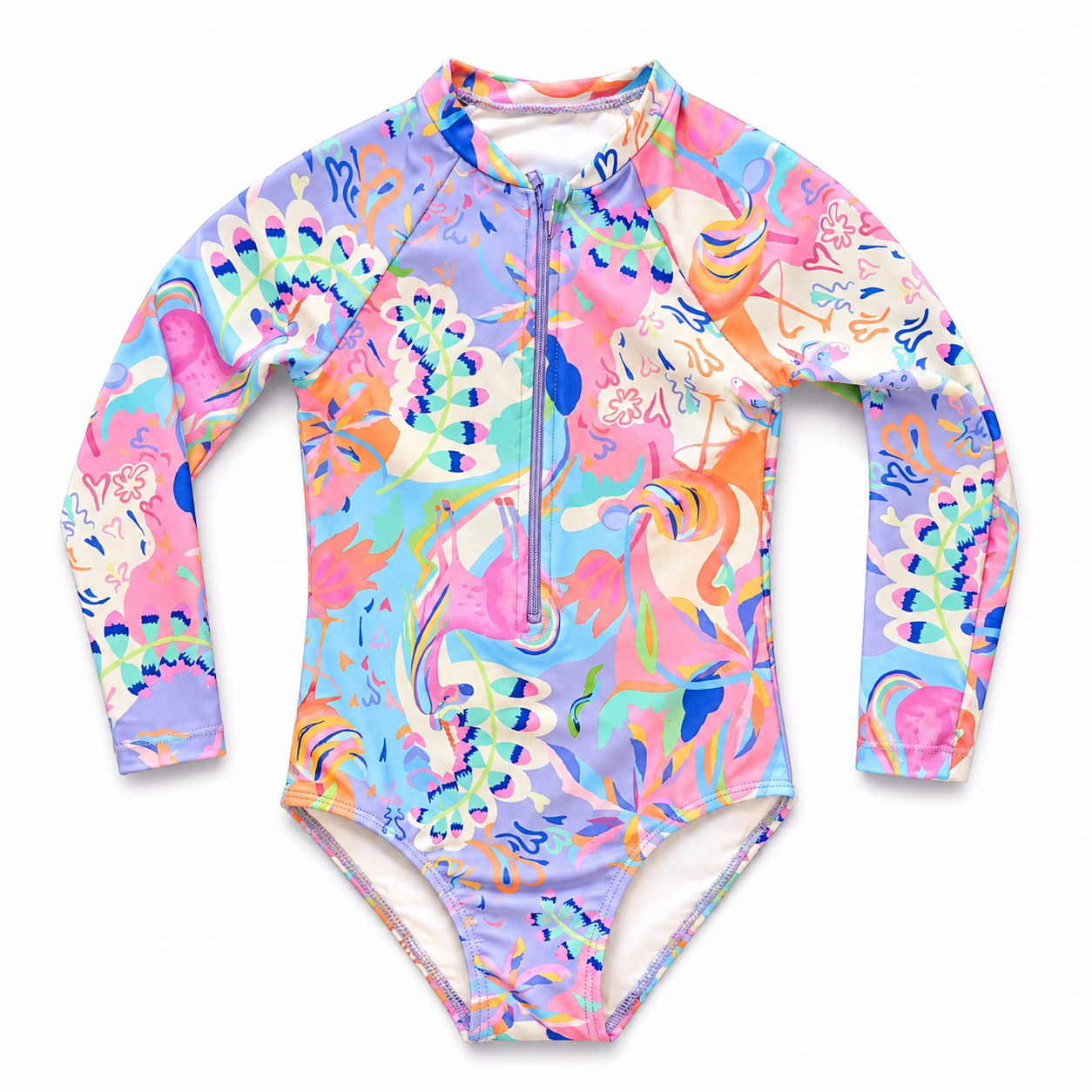 Girls Swimsuit - Tropical Long Sleeve
