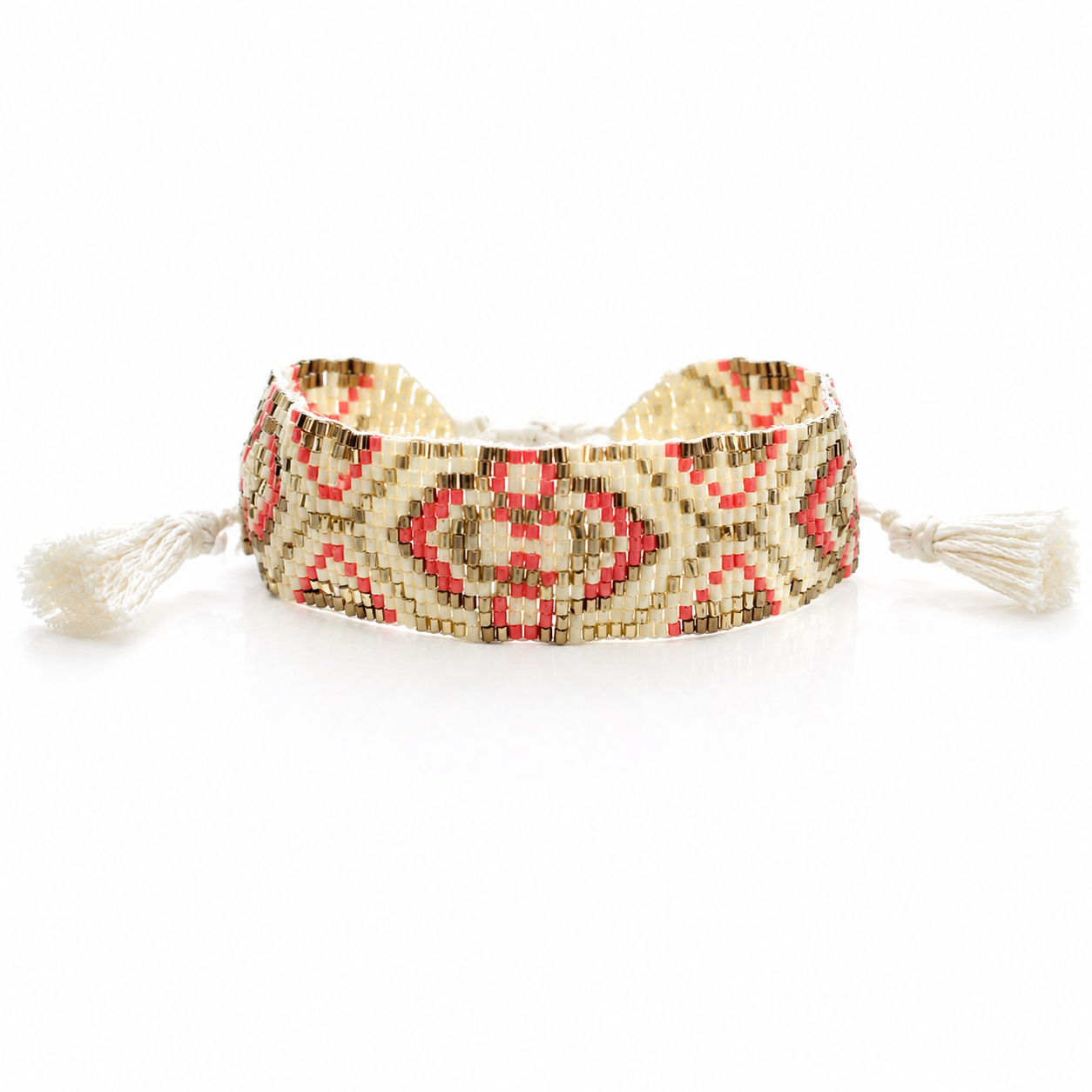 JM Kids Bronze Ivory Coral Gold Woven Beaded Band Bracelet
