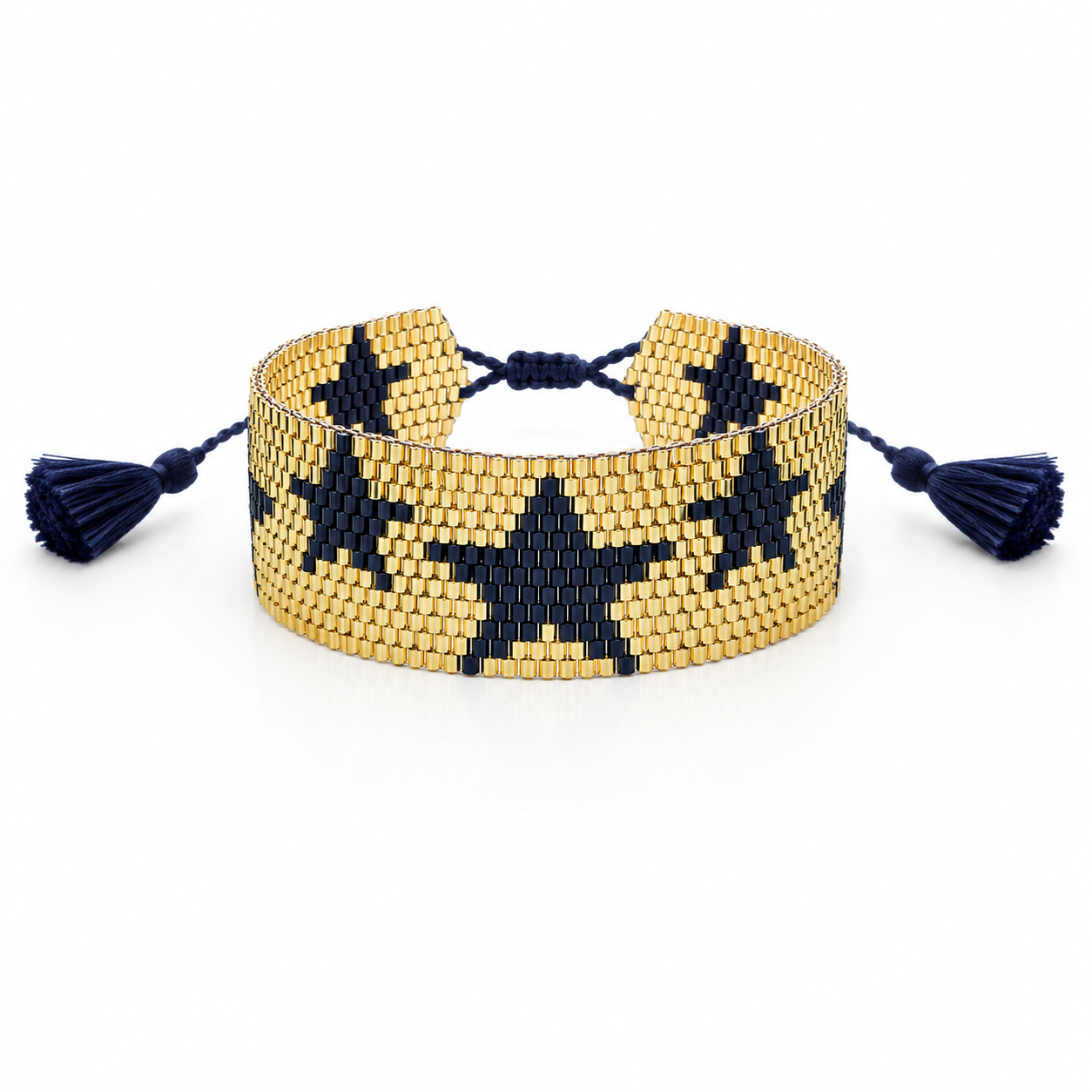 JM Kids Gold with Black Stars Woven Beaded Band Bracelet