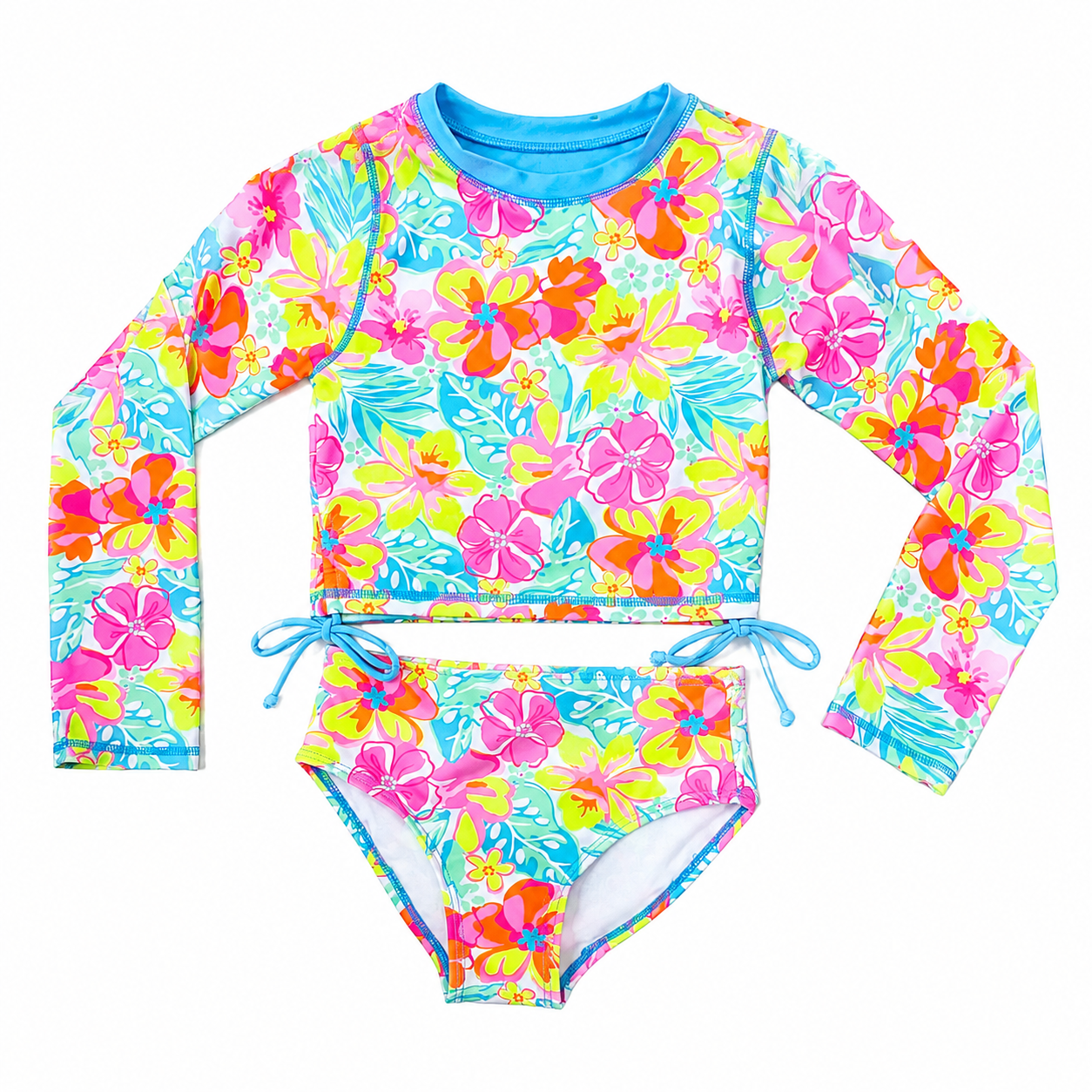 Girls 3-Piece Swimsuit Set - Blue Hawaiian