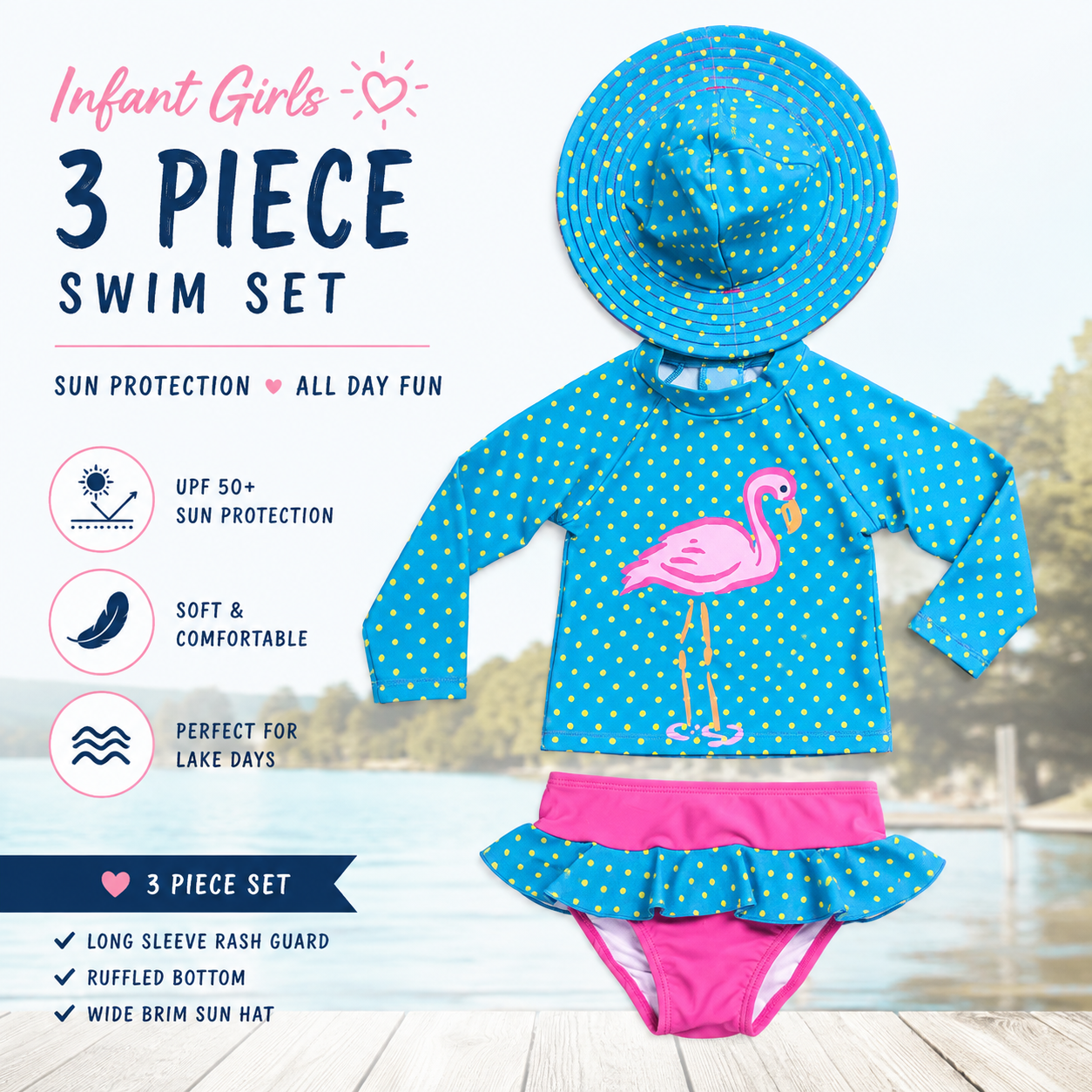Girls Infant Swimsuit - Polka Dot Flamingo