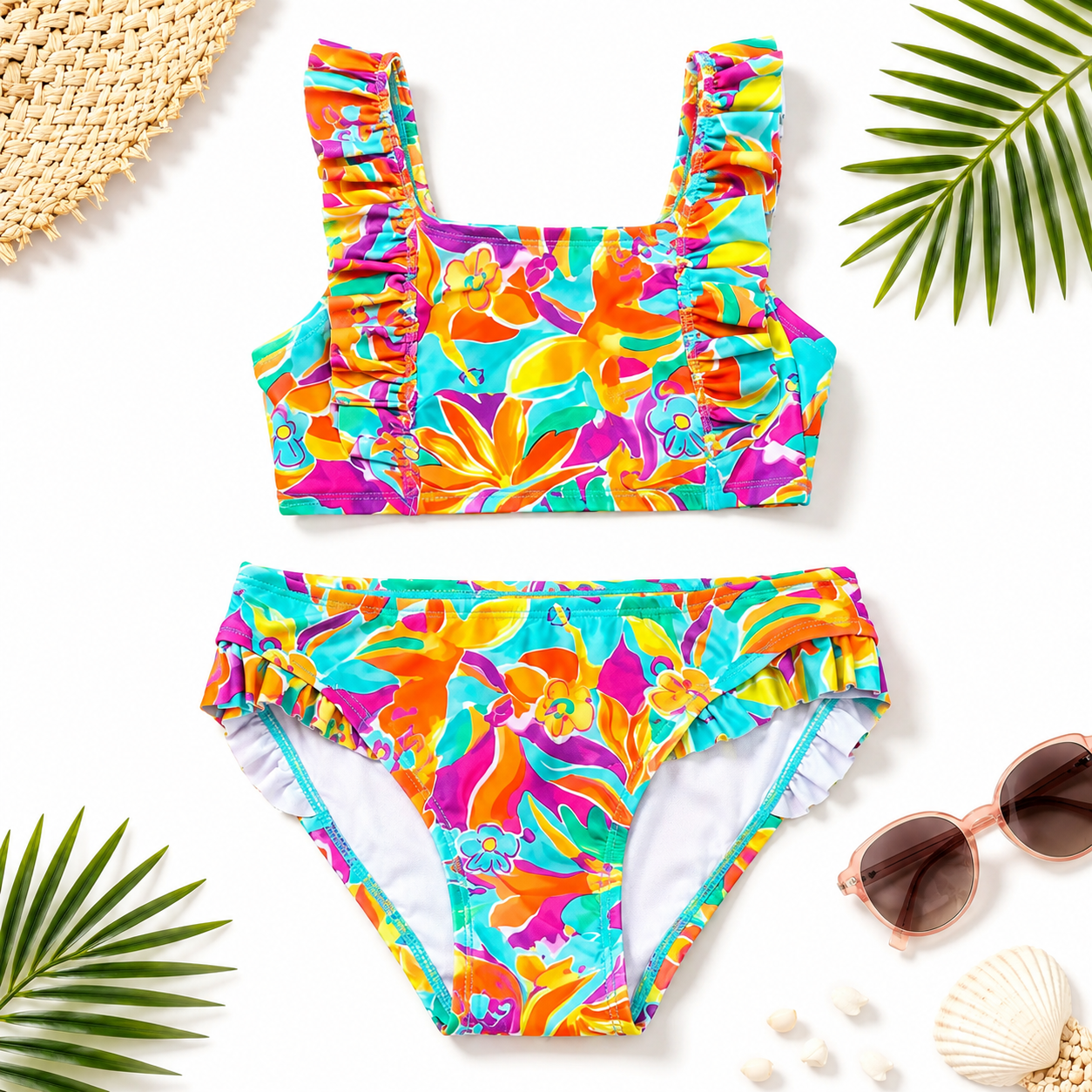 Girls Two Piece Swimsuit - Orange Abstract