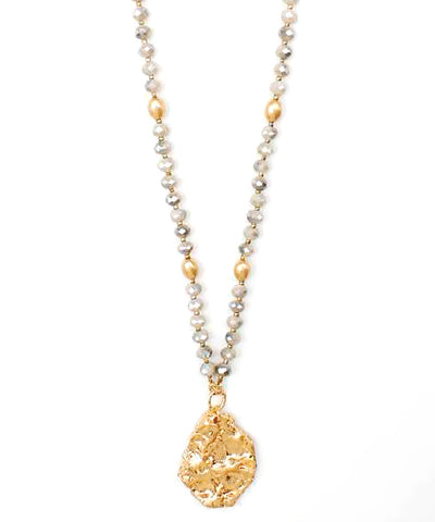 GS Textured Metal & Glass Beads Necklace