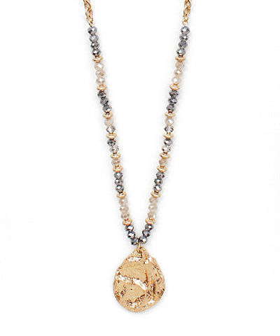 GS Beaded Textured Teardrop Necklace