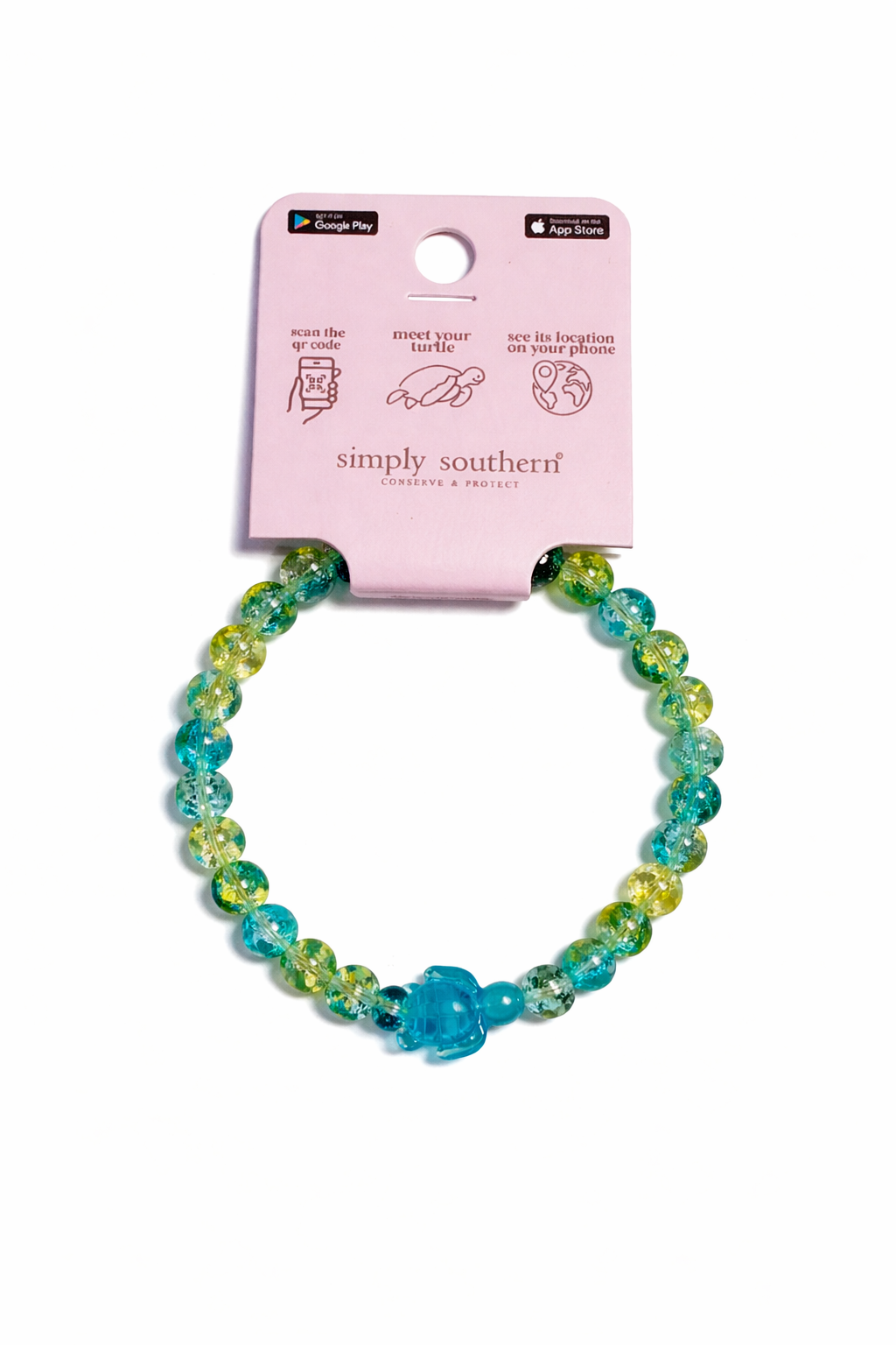Simply Southern Turtle Tracker Bracelet- Aqua & Lime Crackle