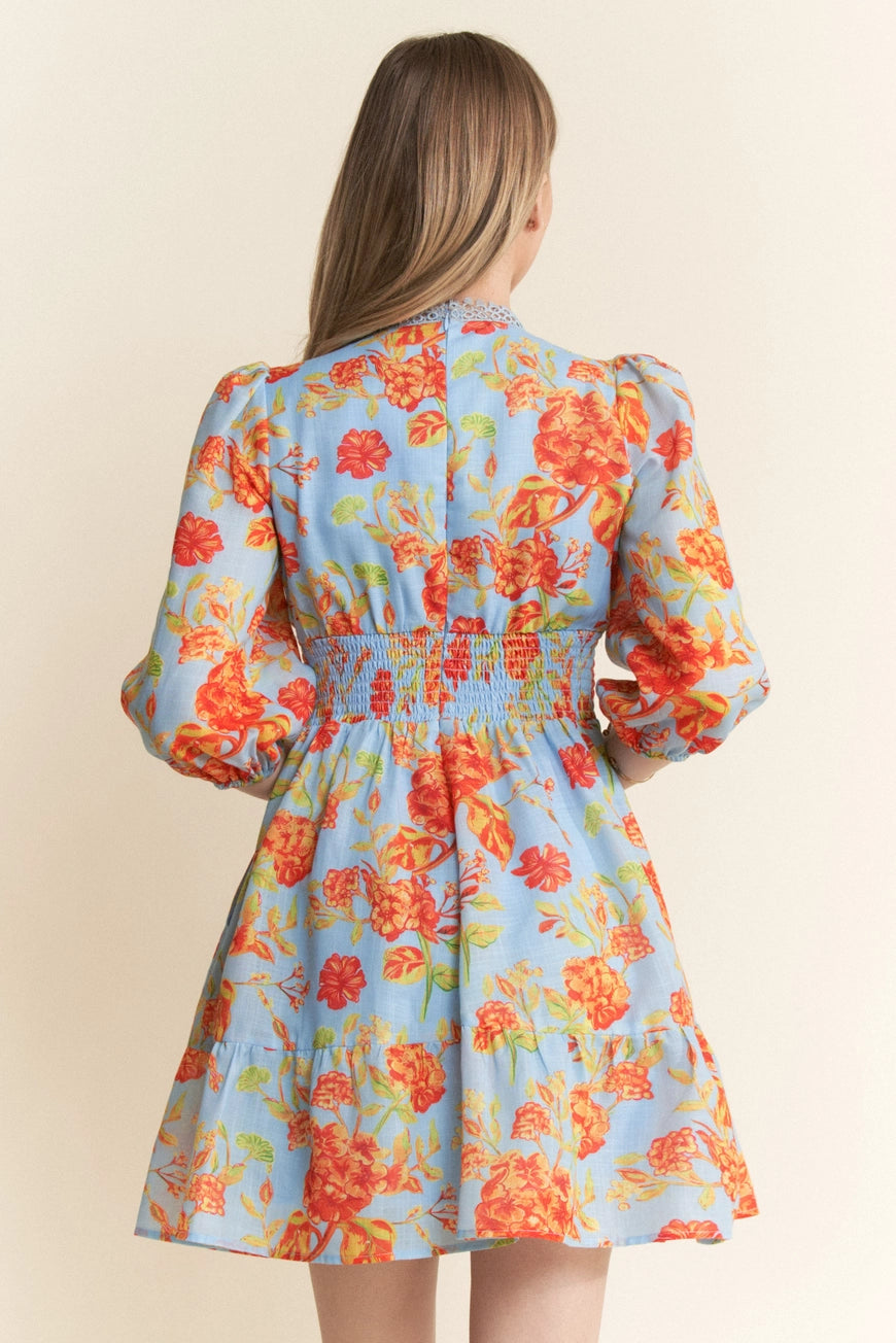 Floral Color Block Mini Dress