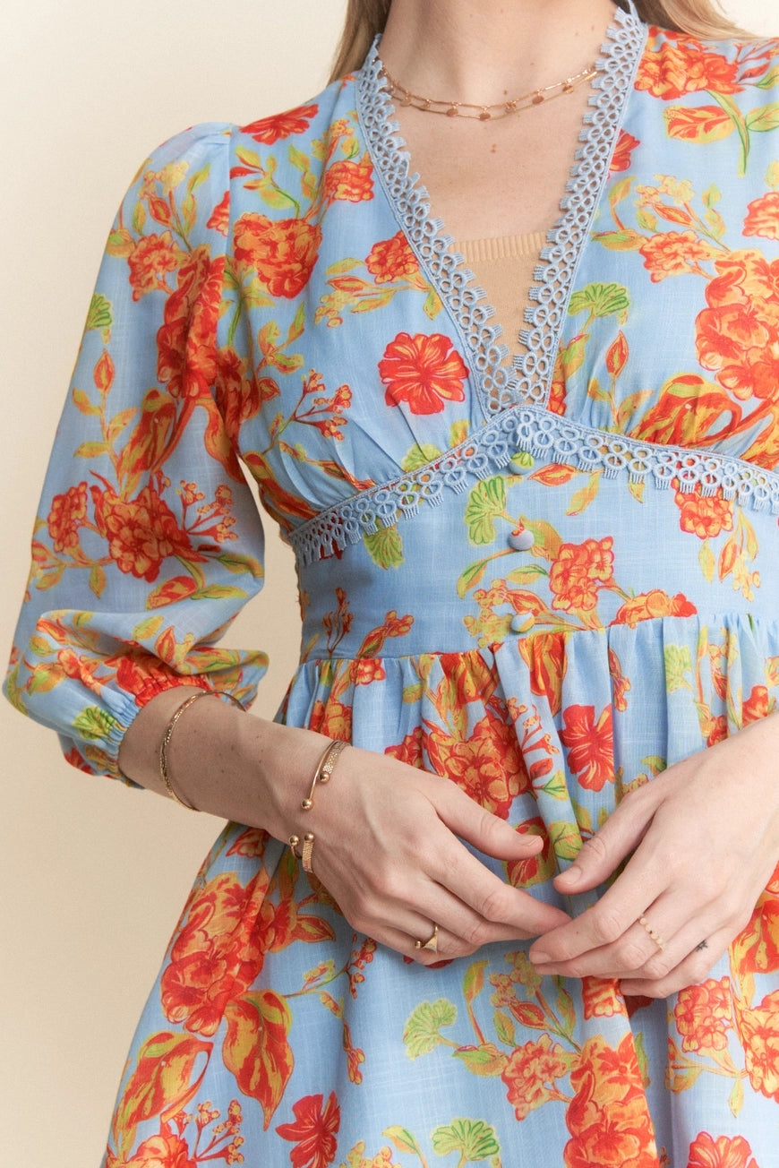 Floral Color Block Mini Dress