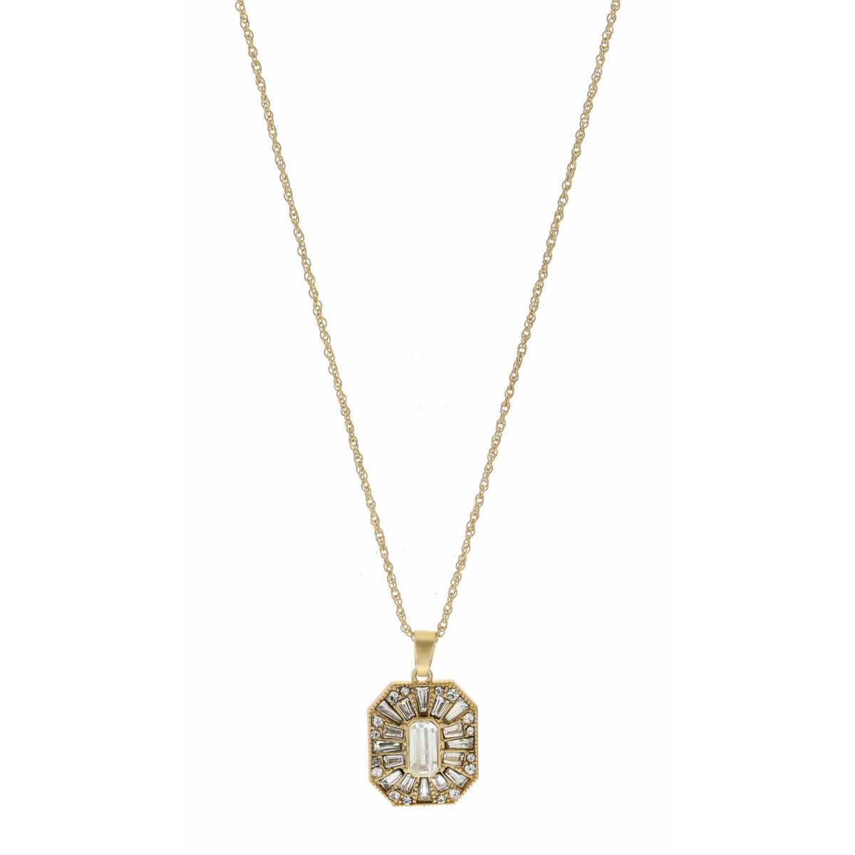 JM Adjustable Clear Crystal Rectangle Necklace