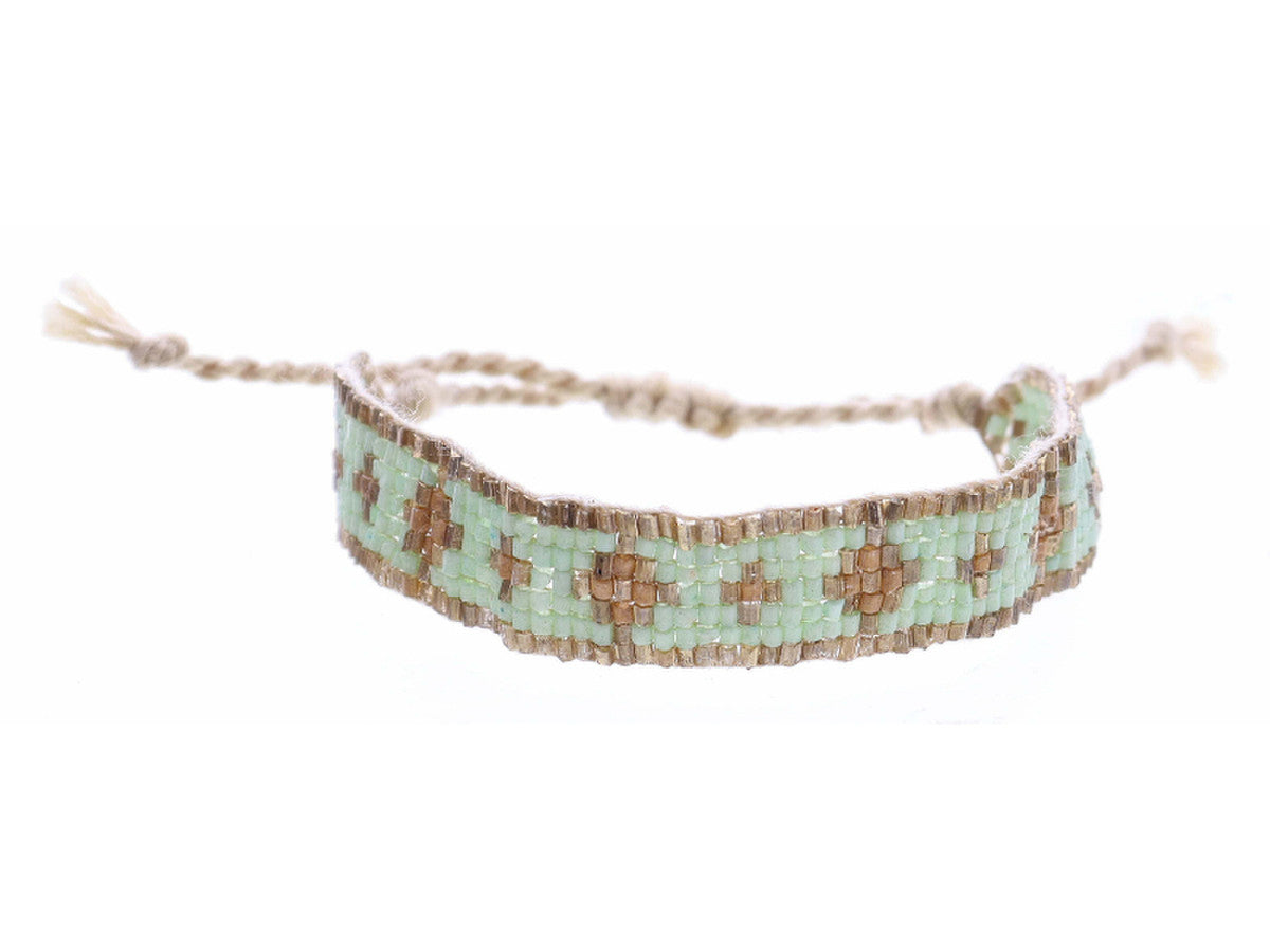 JM Kids Mint and Gold Woven Beaded Band Bracelet