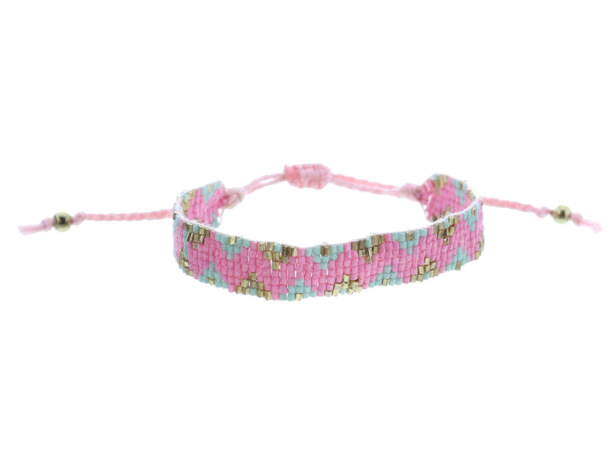JM Kids Pink Mint Gold Woven Beaded Bracelet