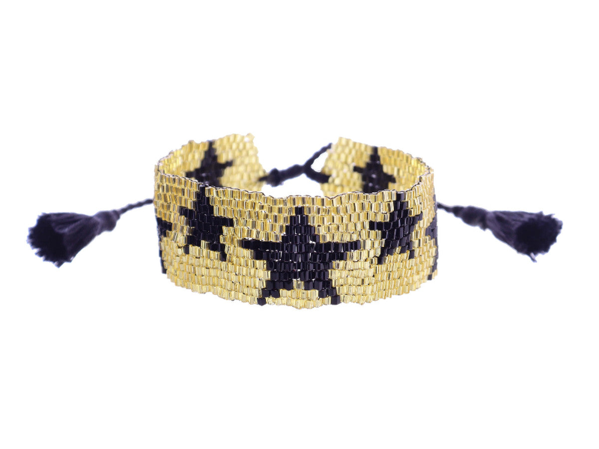 JM Kids Gold with Black Stars Woven Beaded Band Bracelet