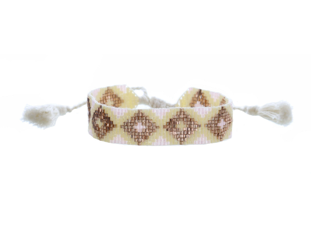 JM Kids Light Pink Ivory Copper Woven Beaded Bracelet