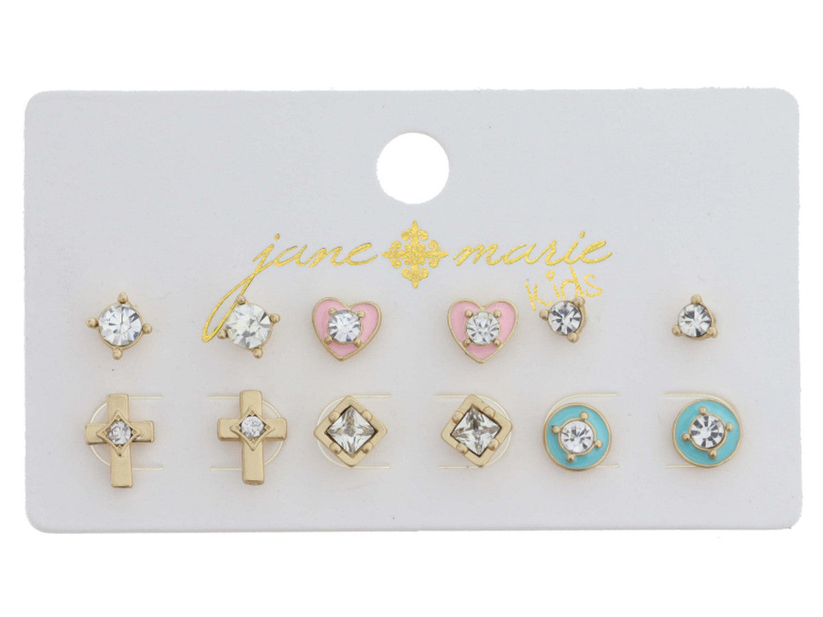 JM Kids 6 Stud Earring Set - Crystal Heart