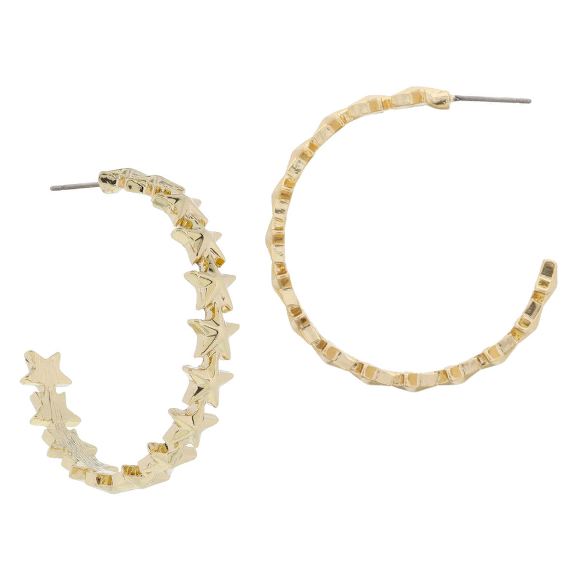 JM 18K Gold Plated Multi Raised Star Hoop Earring