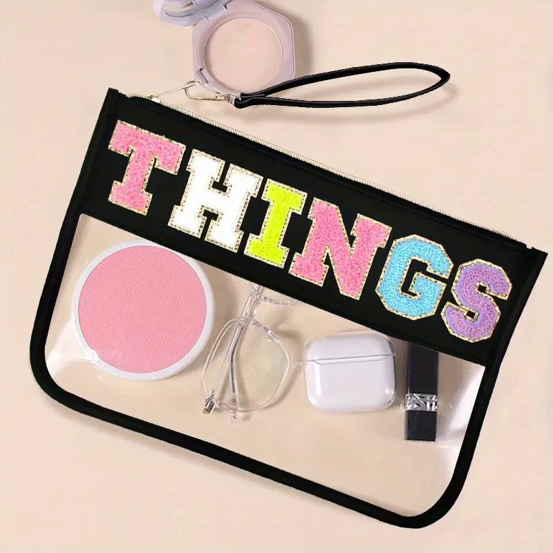 Letter Patch Cosmetic Bag - Black