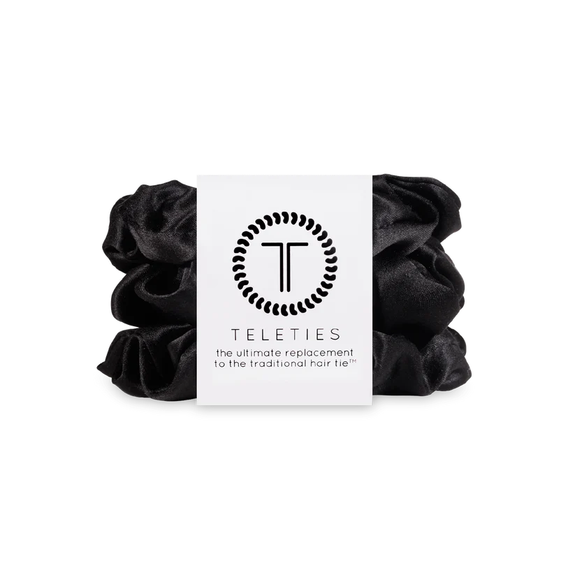 Teleties Large Silk Scrunchies - Jet Black