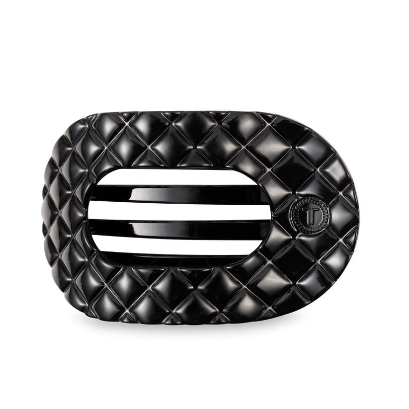 Teleties Large Flat Round Hair Clip - Jet Black Quilted