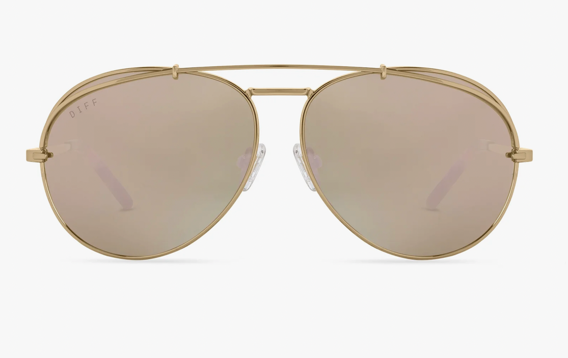 DIFF Gold Cherry Blossom Mirror Polarized Sunglasses