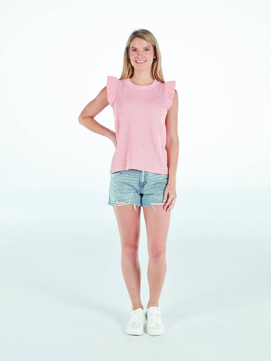 Coral Ruffle Knit Tee