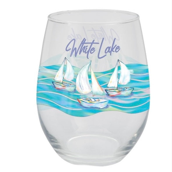 White Lake Sailboat Wine Glass