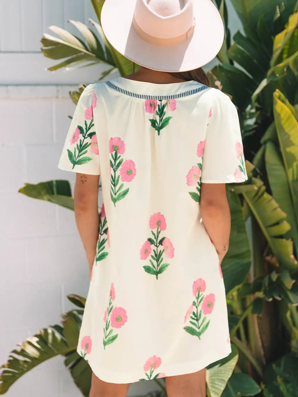 Floral Split Neck Mini Dress