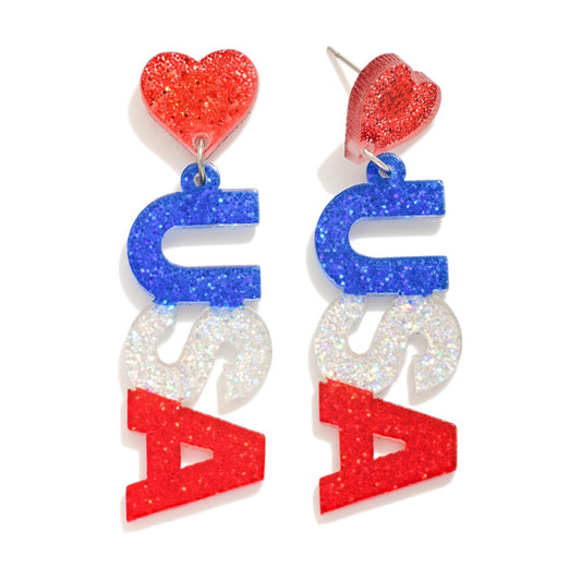 "USA" Glitter Drop Earrings